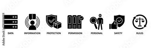 Data protection banner web icon vector illustration foricon of data, information, protection, permission, personal, safety and rules