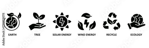 Environment banner web icon vector illustration foricon of earth, tree, solar energy, wind energy, recycle, ecology