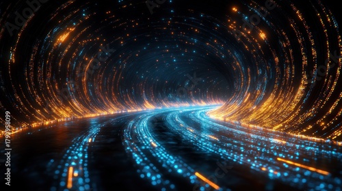 Fototapeta Naklejka Na Ścianę i Meble -  Abstract tunnel with swirling, glowing particles