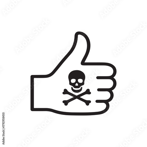 Thumbs up icon mixed with a skull and crossbones danger symbol