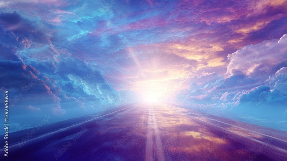 Fototapeta premium Road leading to bright sky horizon