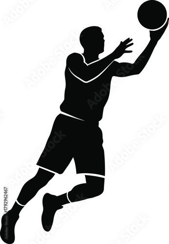 Silhouette of a basketball player jumping to shoot the ball