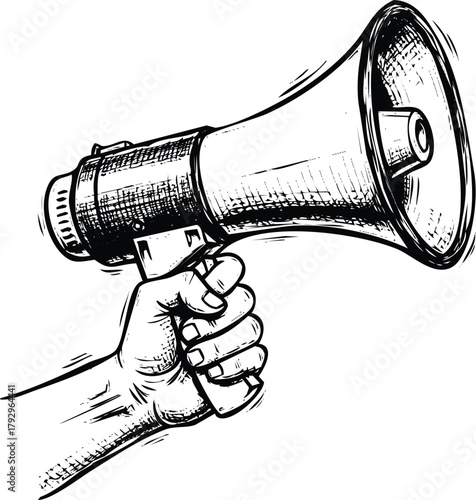 Hand holding a megaphone engraving art design