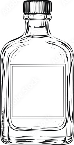 Clear glass bottle with blank label, engraving art design