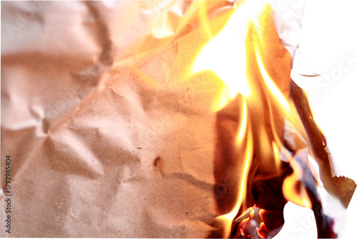 burning paper on transparent background