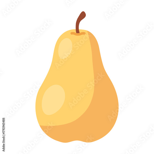 Simple yellow pear illustration representing freshness, sweetness and autumn harvest. For food, healthy lifestyle and seasonal design themes. Flat vector. Hand drawn. Isolated background.