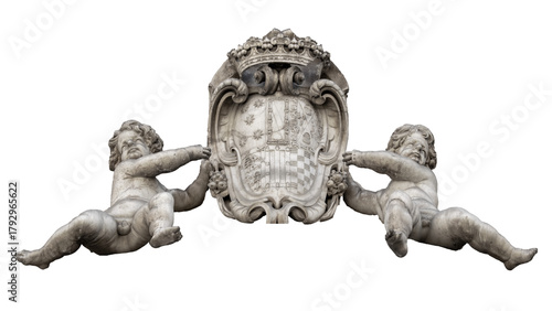 Schilderij op canvas Isolated image of cherubims holding a coat of arms