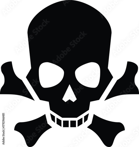 Black skull and crossbones symbol on a white background Keywords: skull, crossbones, danger