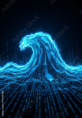 Blue Ocean Wave - A wave surges, symbolizing flow, technology, connectivity, innovation, and the vast potential of data