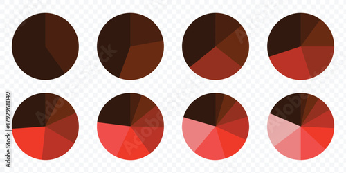 Set of colorful pie charts. Circle section graph. Pie chart set. Pie charts diagrams. Circular diagrams represent data visualization and analysis. eps 10