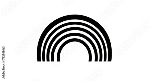 Black and white illustration of a rainbow with multiple curved lines on a white background design element