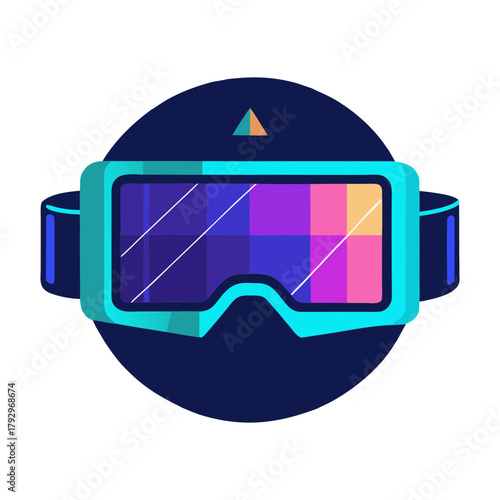 VR Headset with Holographic Interface Elements Vector Illustration