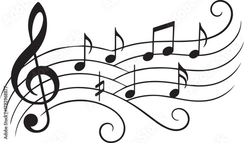 Elegant Music Staff with Notes and Swirls Vector