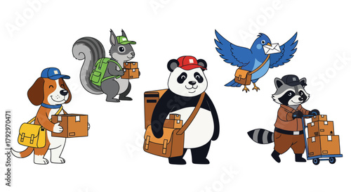 Adorable animal characters delivering packages with smiles, bringing joy and efficiency to every delivery service.