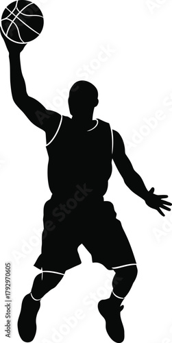 Silhouette of a basketball player jumping to shoot