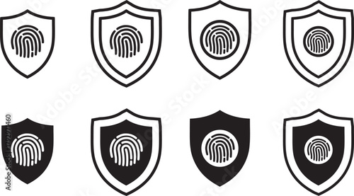 Data Fingerprint Security Padlock Protection Safety Shield lock Mark Icon Set Symbols logotypes Vector 