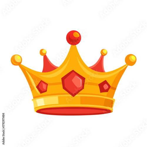 Elegant, luxurious gold and red crown isolated on a white or transparent PNG background.
