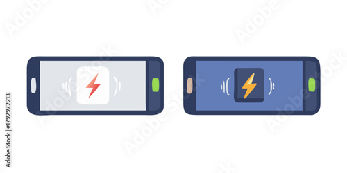 Realistic battery charging empty to full energy level. Glowing smartphone accumulator load icon with lightning. Charge indicator vector set.