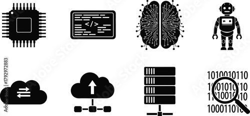 Silhouette of artificial intelligence and machine learning icons