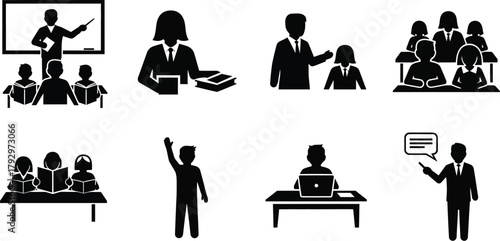 Silhouettes of education and teaching icons