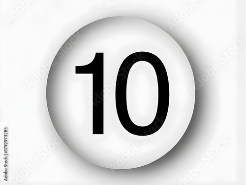 Illustration of the number ten in black on a white glossy circular badge icon