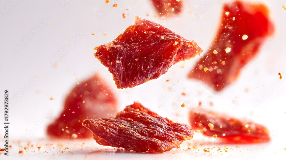 Obraz premium The moment when beef jerky chunks splash
