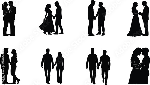 Silhouettes of couples in love