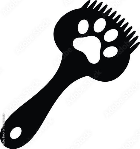 Pet Grooming Tool with Paw Print Design Silhouette.