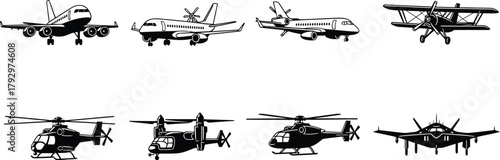 Silhouettes of various aircrafts