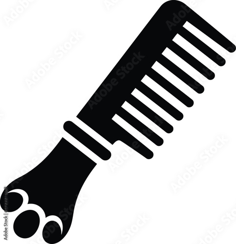 Simple black silhouette of a hair comb with a decorative handle.