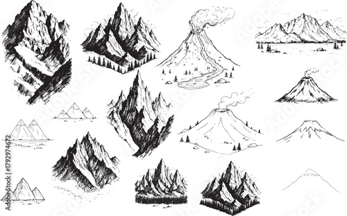 Mountain sketch peak landscape drawing
