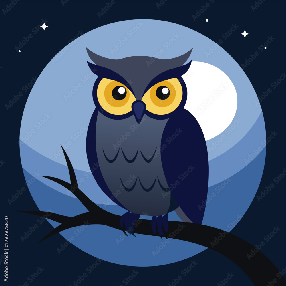 Fototapeta premium -owl-perched-on-a-tree-branch-under-moonlight--det.eps