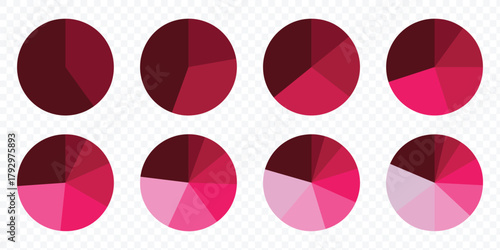 Set of colorful pie charts. Circle section graph. Pie chart set. Pie charts diagrams. Circular diagrams represent data visualization and analysis. eps 10
