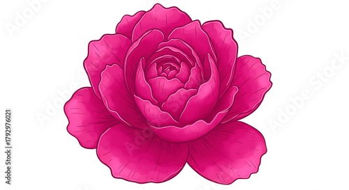 Fototapeta Naklejka Na Ścianę i Meble -  Digitally created close-up illustration of a vibrant, fully bloomed, hot pink flower, isolated on white