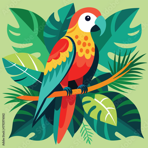 -parrot-sitting-on-a-tropical-branch--vibrant-vect.eps