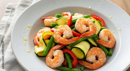 Healthy shrimp and vegetable stir fry dish