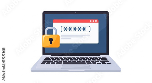Laptop with Password Notification and Lock Icon — Online Security, Login, and Privacy Protection Concept