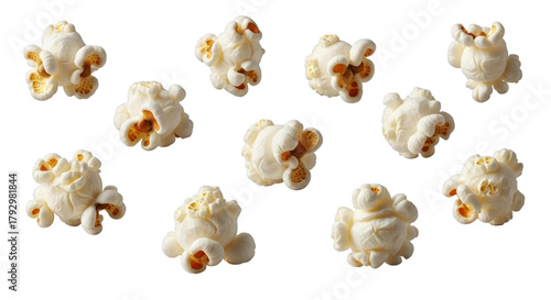 Delicious popcorn kernels scattered on a plain background on transparent background