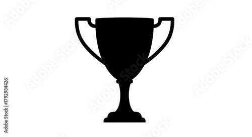 A simple graphic of a black trophy with handles and a pedestal on a white background is shown here