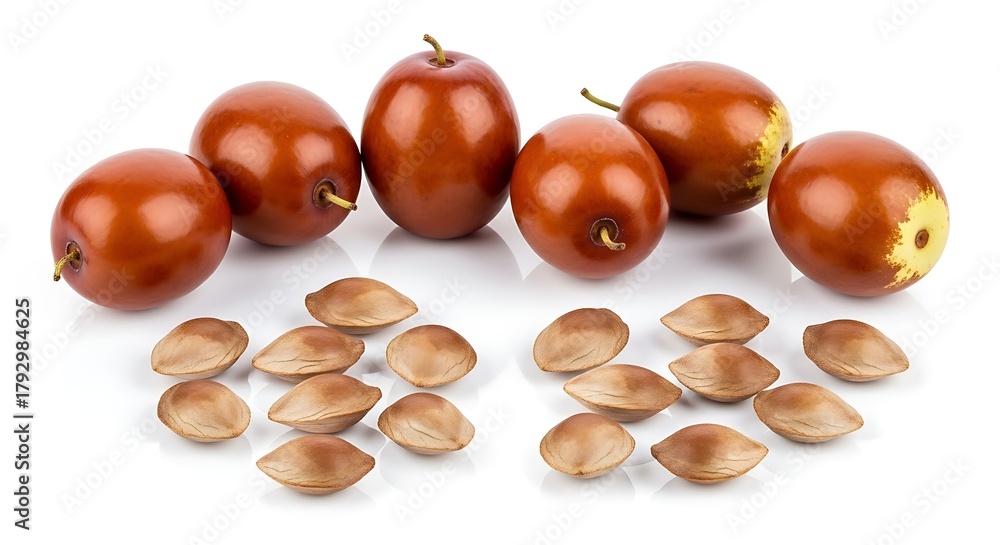 Obraz premium Fresh jujube fruits and seeds isolated on white background
