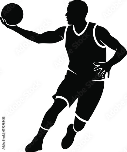 Silhouette of a basketball player dribbling and preparing to shoot