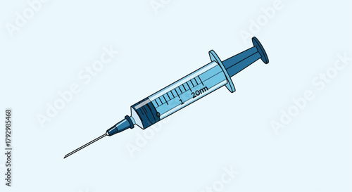 A detailed illustration of a medical syringe with a silver needle tip