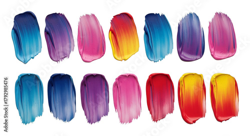 Colorful paint strokes artistic texture background design on transparent background