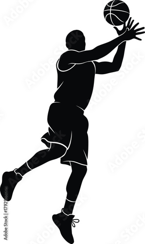 Dynamic silhouette of a basketball player dunking