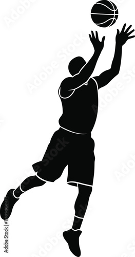 Silhouette of a basketball player jumping to shoot the ball
