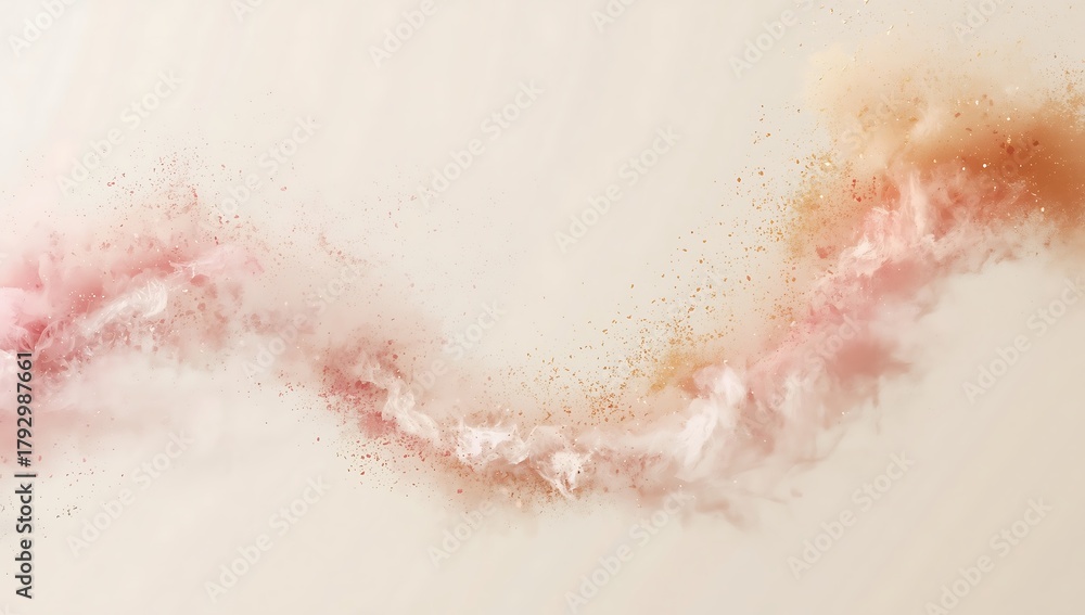 Fototapeta premium Abstract swirl of soft pink and golden powder particles exploding in a delicate wave