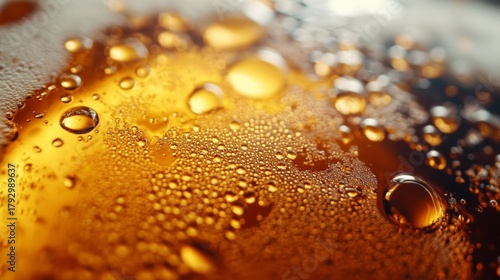  Close-Up of Golden Ale with Condensation Droplets, Rich Texture, and Foamy Head, Perfect for Thirst Quenching.