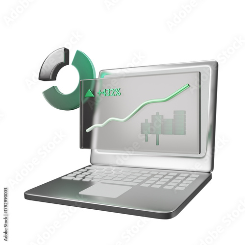 3D Icon laptop with market chart icon trading