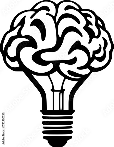 Smart thinking light bulb with brain silhouette vector for futuristic concept art