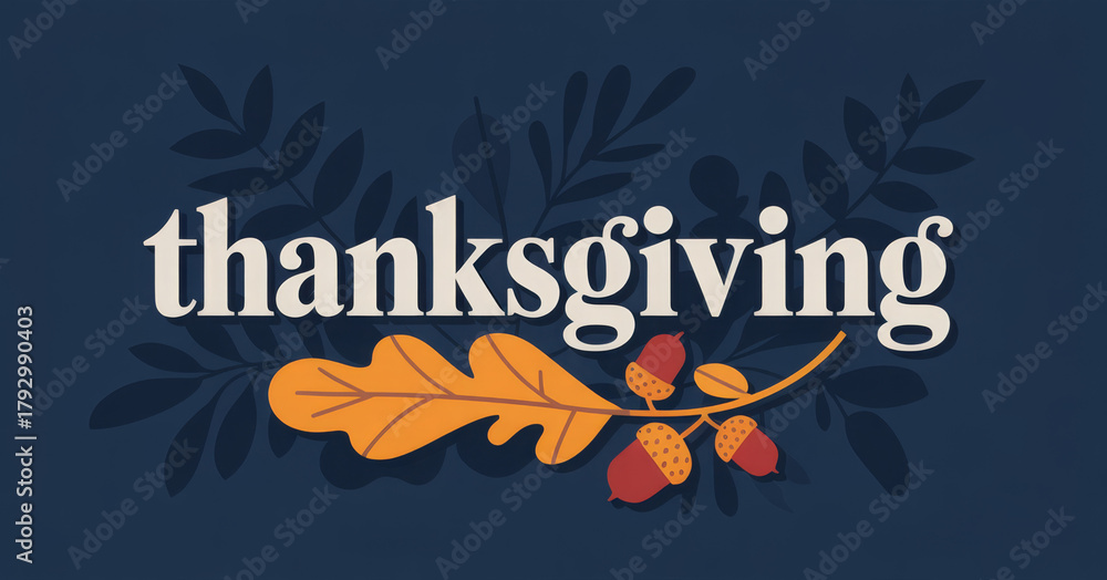 Obraz premium Thanksgiving vector illustration with oak leaf and acorns decorative autumn design for greeting cards and seasonal promotions isolated on blue background